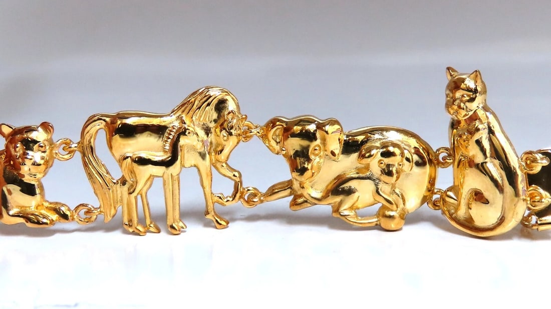 14kt Gold Animal Trail Noah Ark Bracelet Bear Sheep Kangaroo Pig Swan Lion - 5