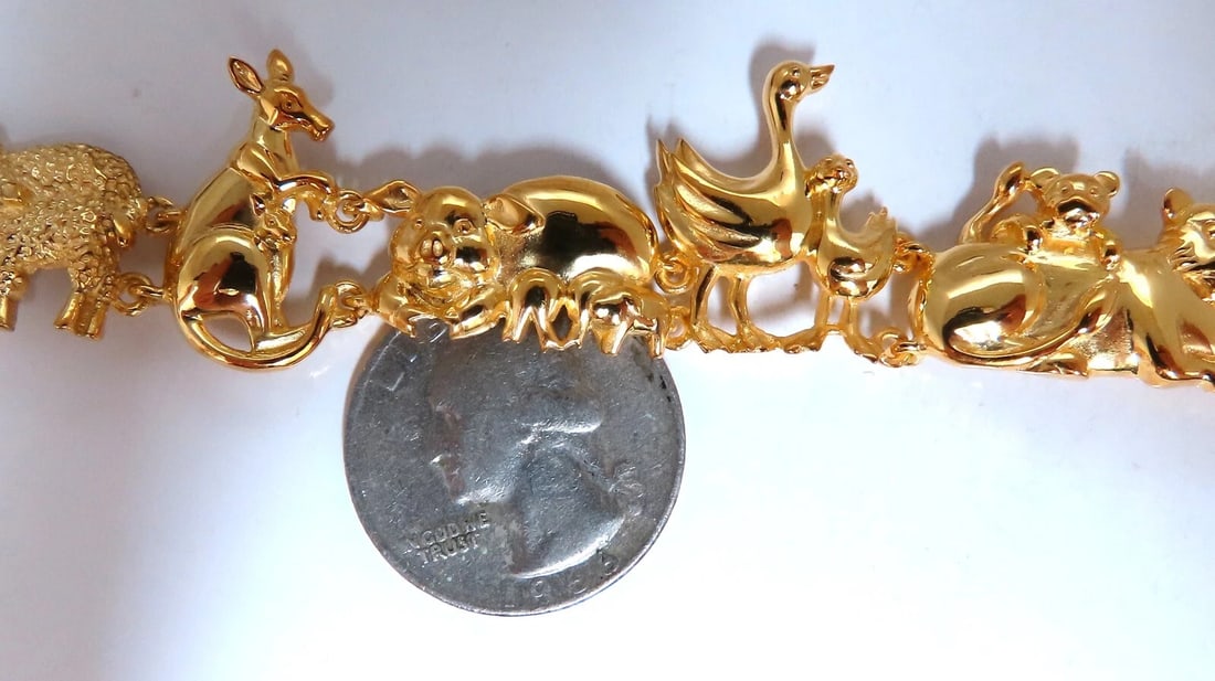14kt Gold Animal Trail Noah Ark Bracelet Bear Sheep Kangaroo Pig Swan Lion - 7