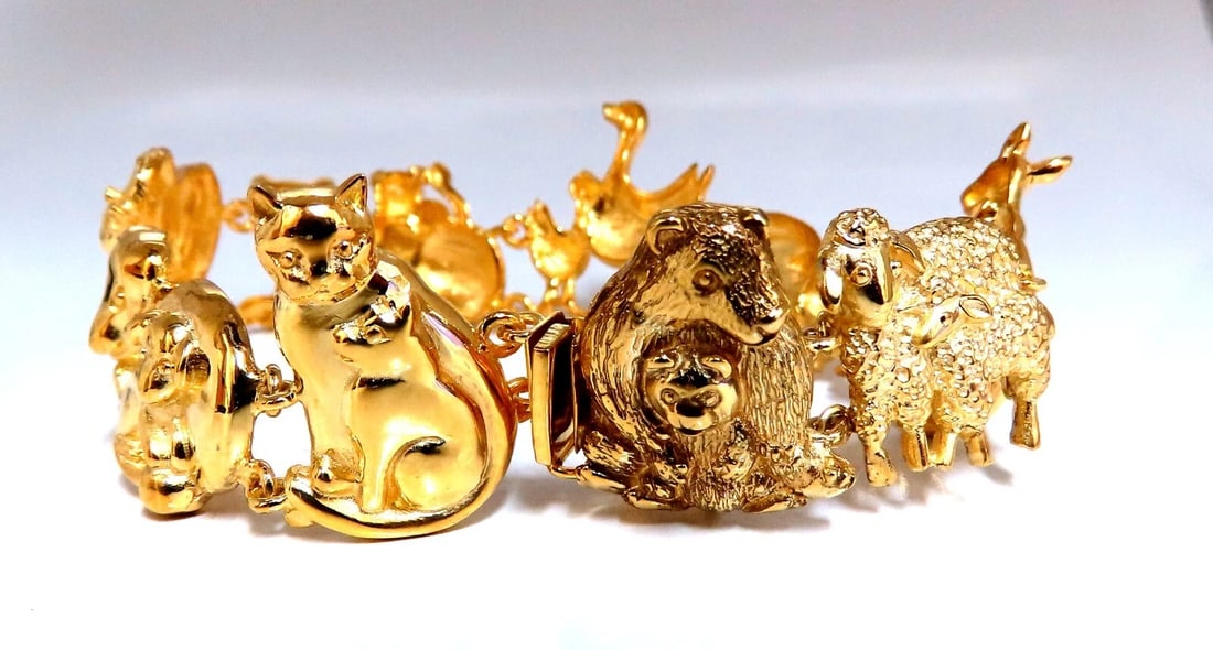 14kt Gold Animal Trail Noah Ark Bracelet Bear Sheep Kangaroo Pig Swan Lion - 8