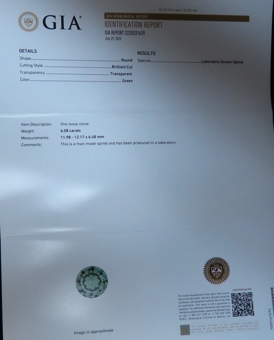 GIA Certified 6.08ct Lab Spinel Ring 14kt - 7