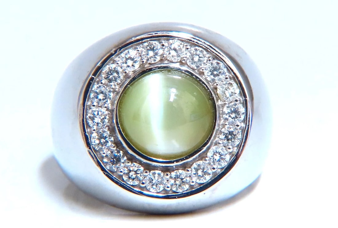 GIA Certified 4.78ct Natural Chrysoberyl Cats Eye Diamond Signet Ring 14kt - 2