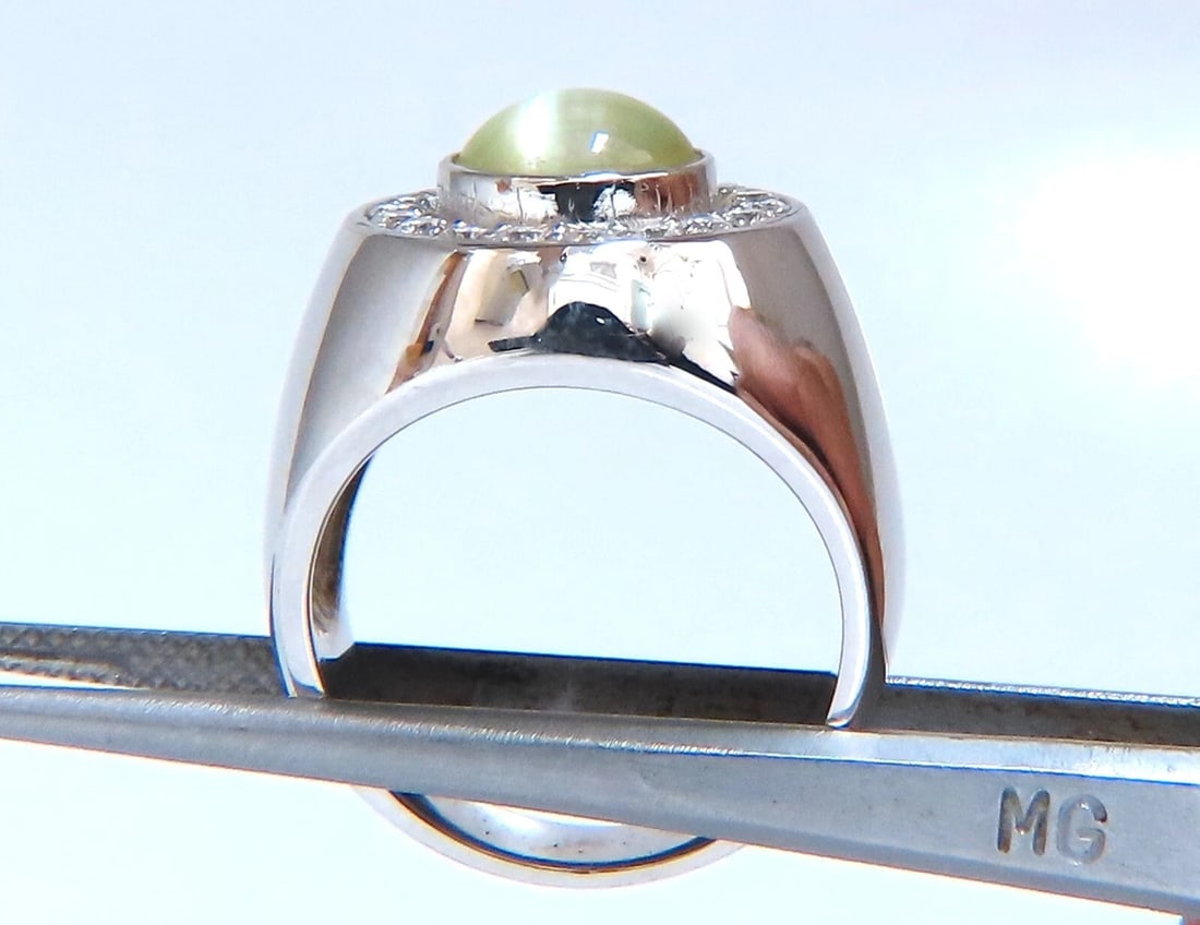GIA Certified 4.78ct Natural Chrysoberyl Cats Eye Diamond Signet Ring 14kt - 4