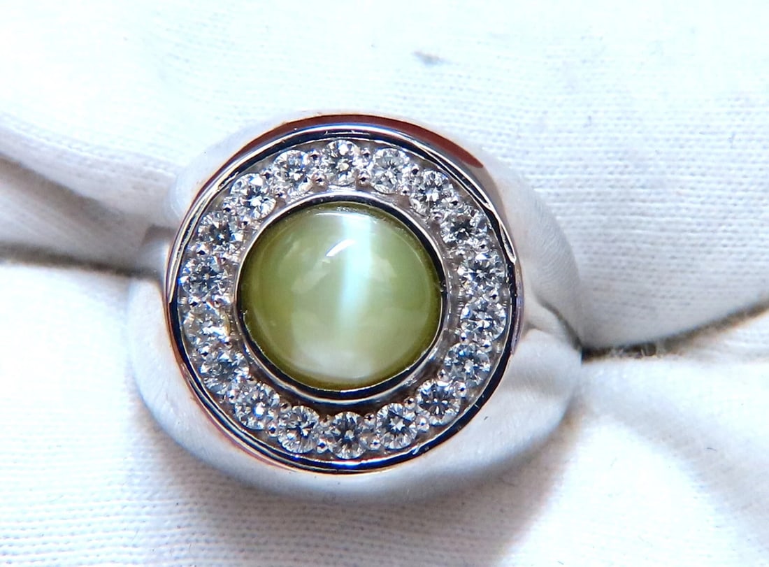 GIA Certified 4.78ct Natural Chrysoberyl Cats Eye Diamond Signet Ring 14kt - 5