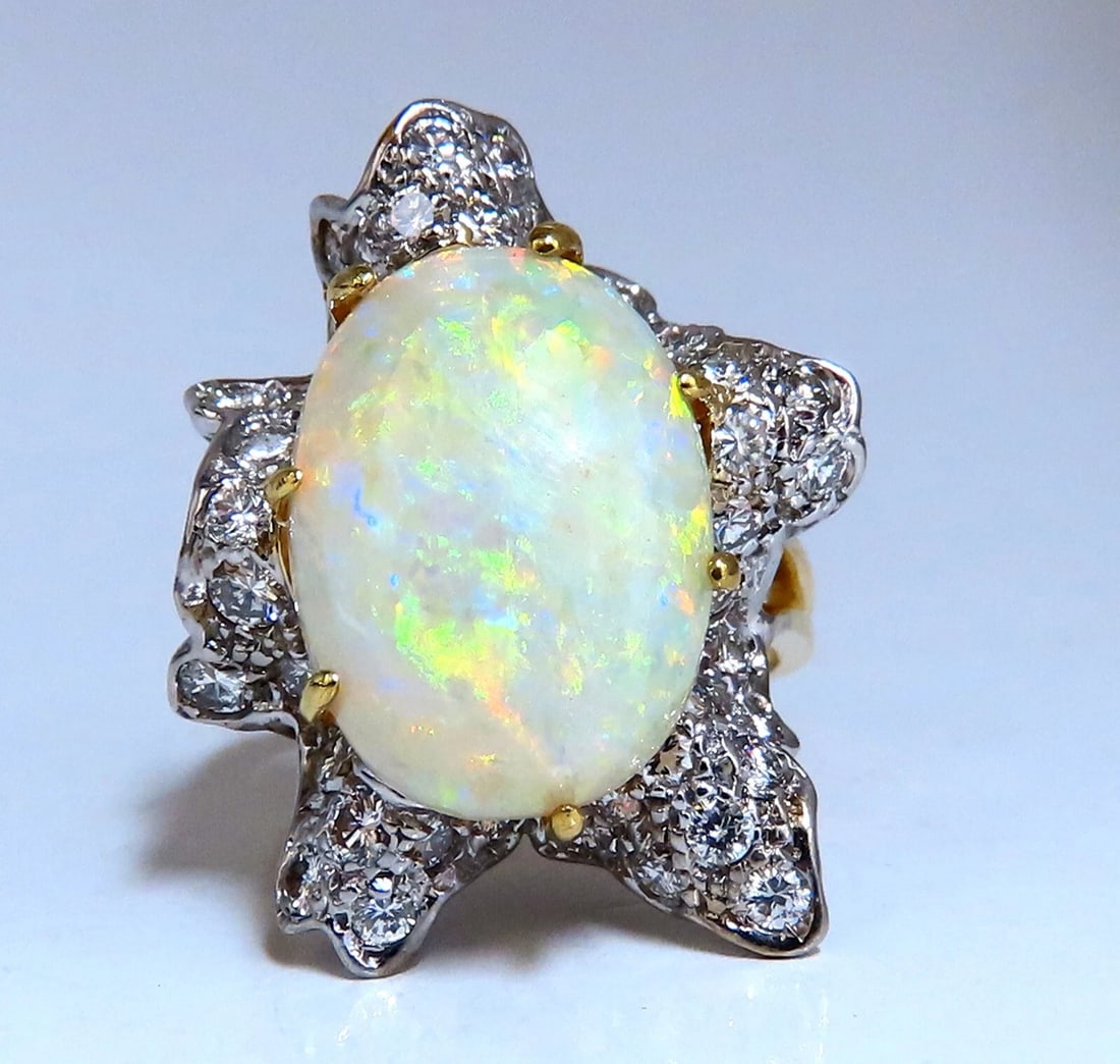 GIA Certified 8.04ct natural cabochon opal diamonds cocktail ring 14kt - 2