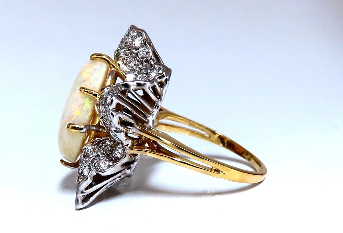 GIA Certified 8.04ct natural cabochon opal diamonds cocktail ring 14kt - 3