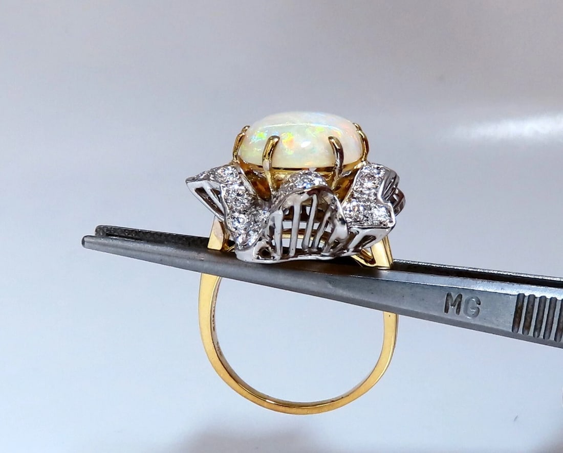 GIA Certified 8.04ct natural cabochon opal diamonds cocktail ring 14kt - 5