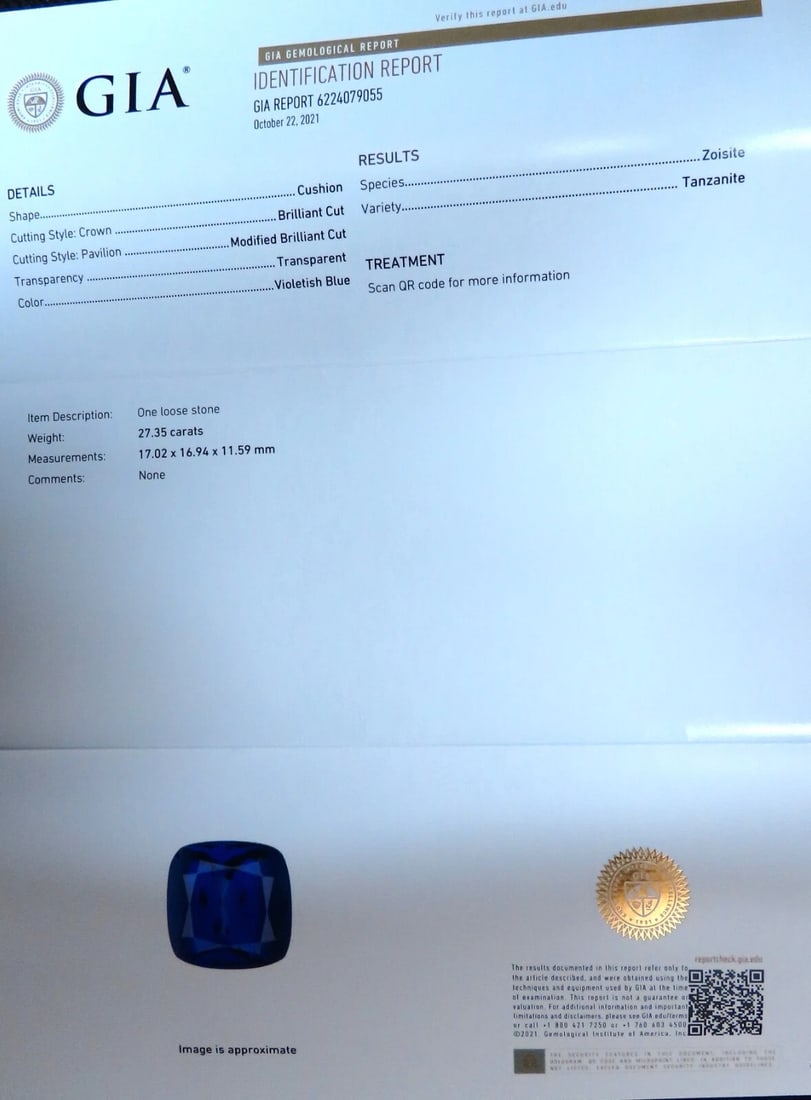 GIA Certified 27.35ct natural Blue Tanzanite diamonds ring 18kt Three Stone - 8