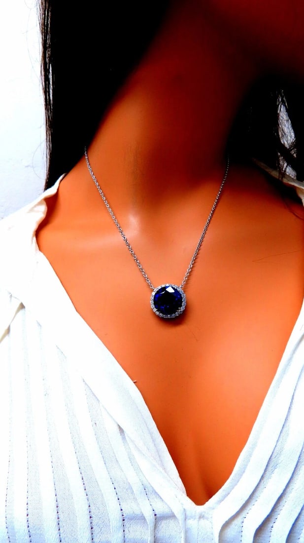 20.09ct Lab Round Blue Sapphire Diamonds pendant 14kt - 2