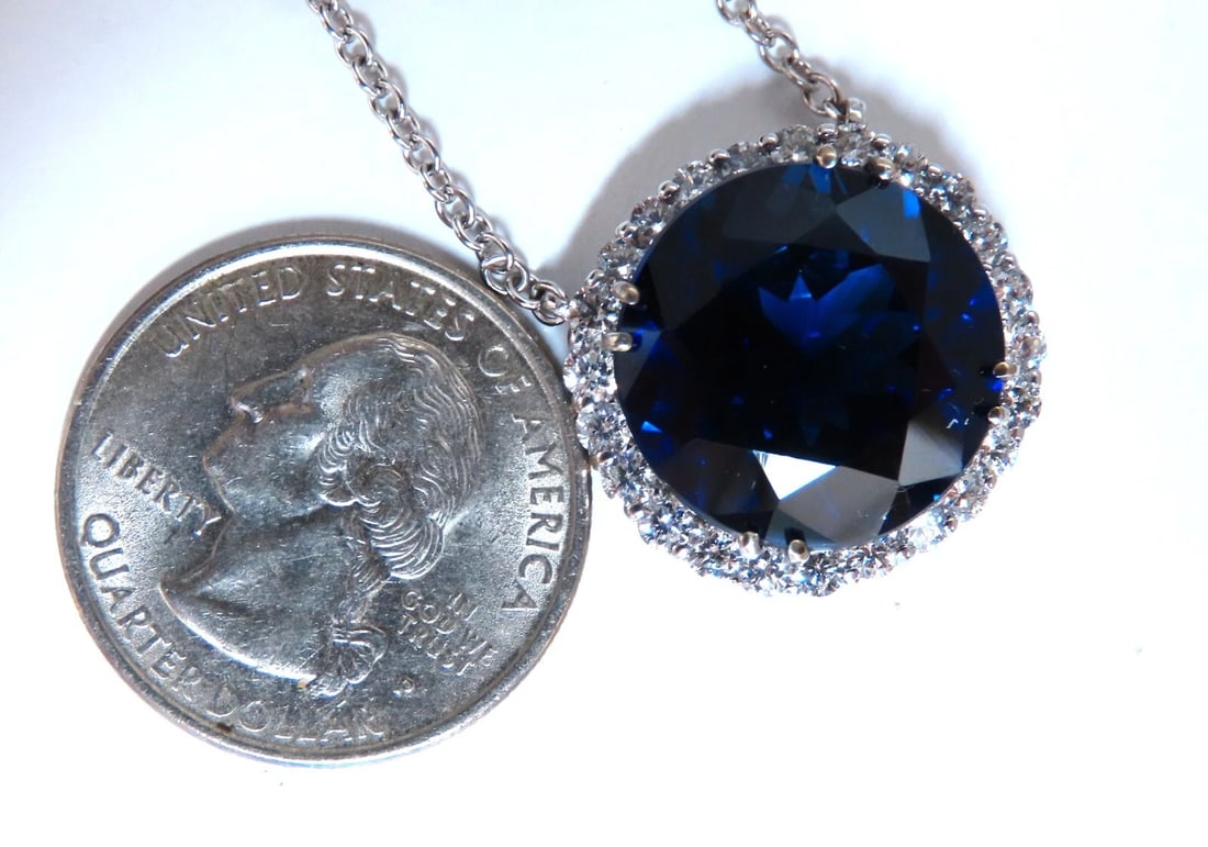 20.09ct Lab Round Blue Sapphire Diamonds pendant 14kt - 3