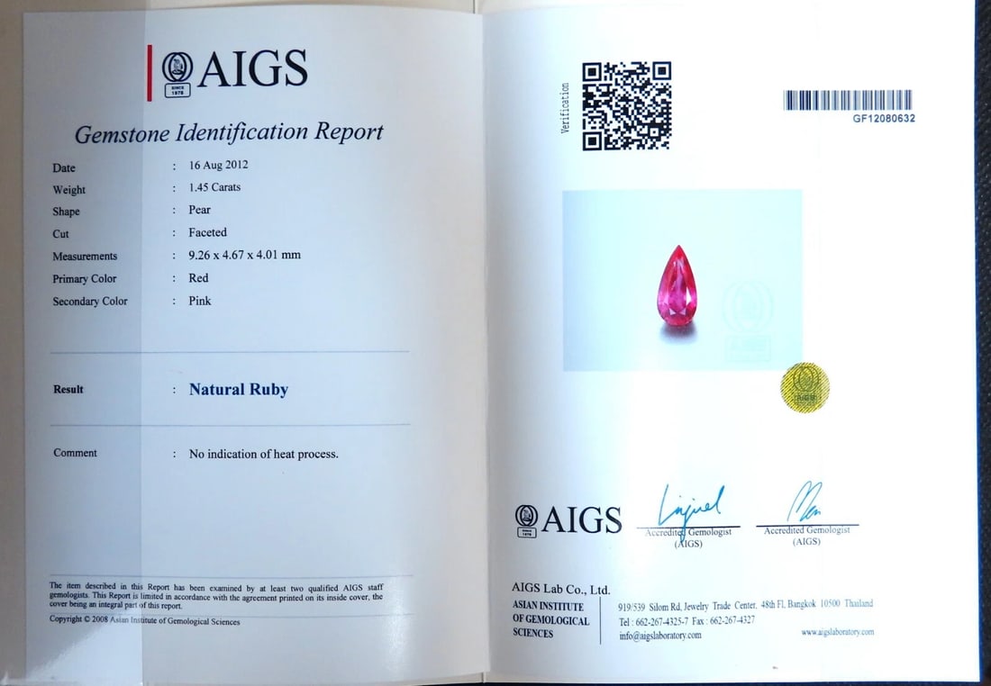 AIGS certified 1.45ct No Heat Ruby Ring 14kt raised mod deck - 4
