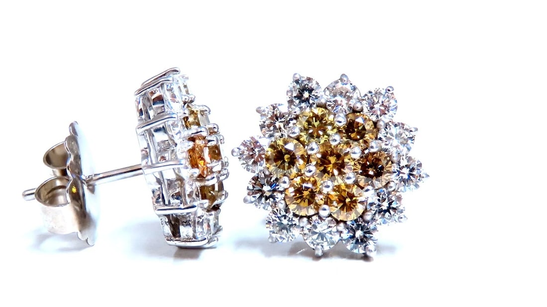 3.80ct Natural Fancy Yellow Brown Fancy Diamonds Bluster Earrings 14kt - 2