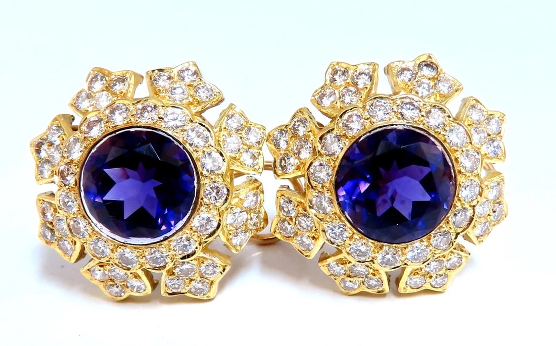 23.50ct Natural Round Bright Purple Diamond Clip Earrings 18kt - 2
