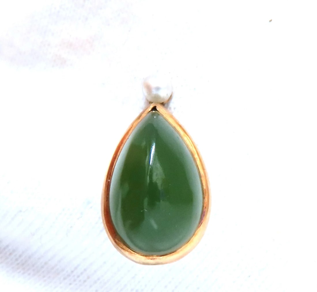 Natural American Green Jade Hat stick Pin scarf 14kt gold - 2
