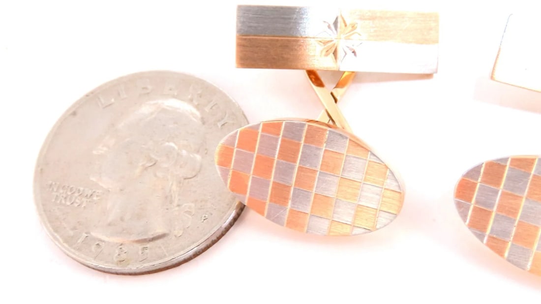 14kt checkers chess checkerboard gold cufflinks - 4