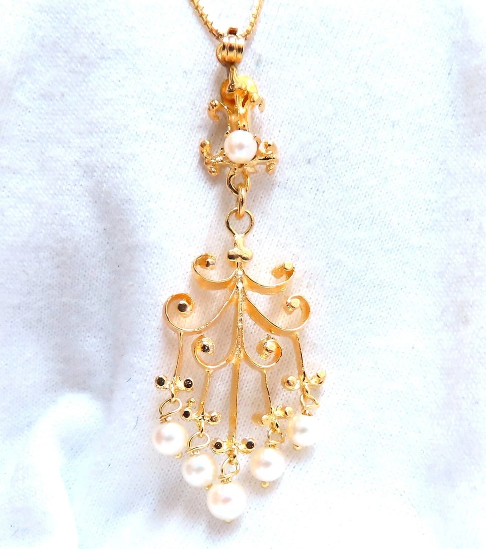 4 mm freshwater Pearl tribal vintage style necklace 14kt - 2