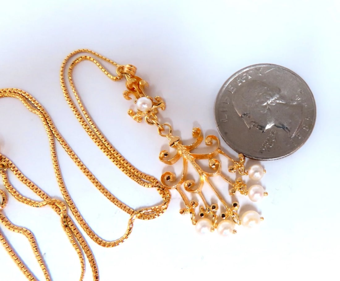 4 mm freshwater Pearl tribal vintage style necklace 14kt - 3