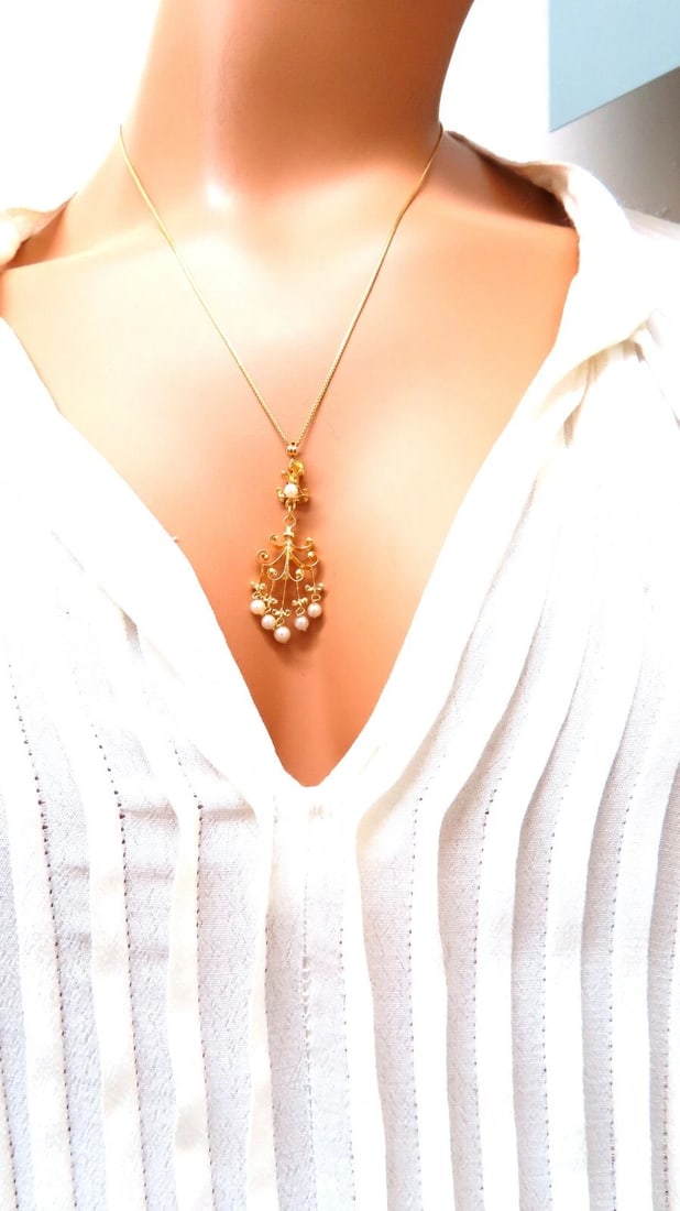 4 mm freshwater Pearl tribal vintage style necklace 14kt - 4