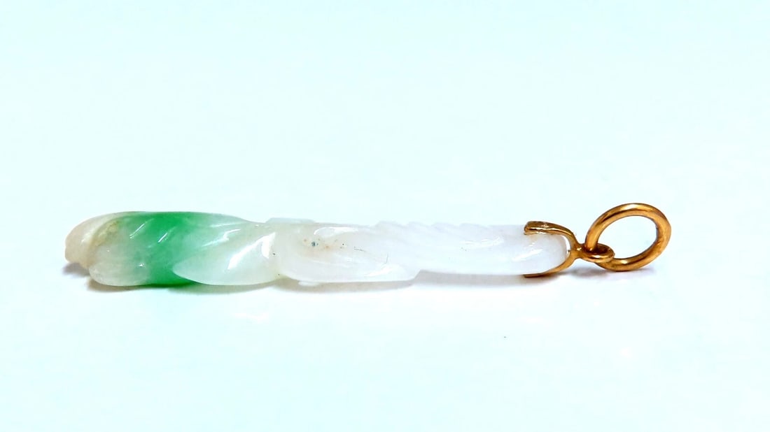 Natural Jade Carved Symbolic Pendant 14kt - 2