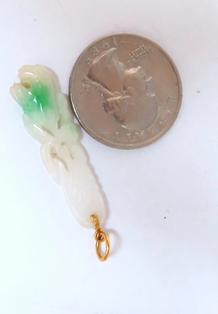 Natural Jade Carved Symbolic Pendant 14kt - 3