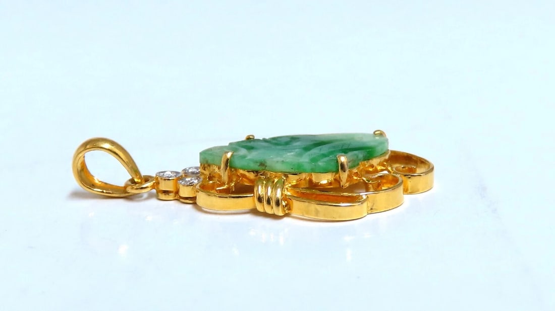 Natural Jade Carved Diamond Pendant 18kt - 2