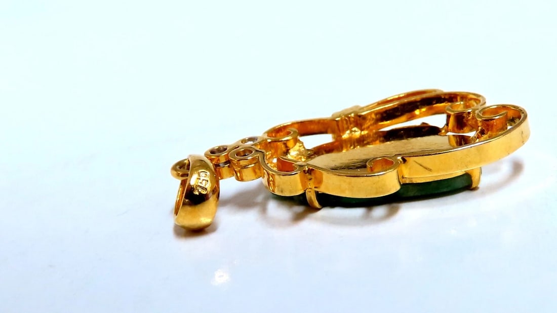 Natural Jade Carved Diamond Pendant 18kt - 3