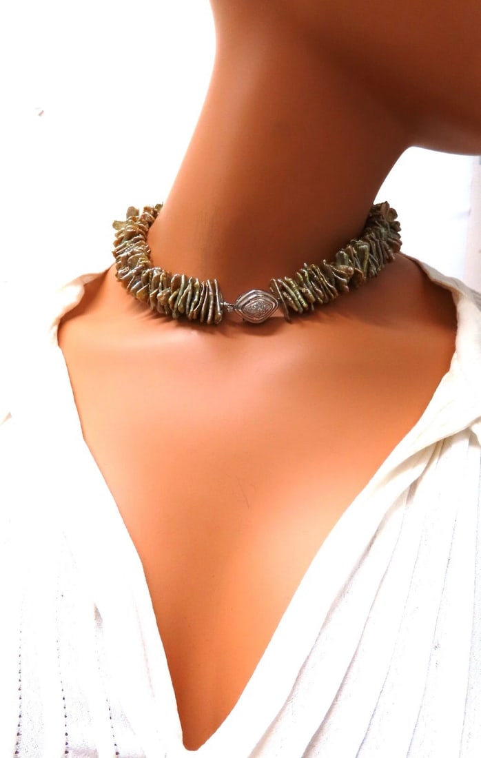 20 mm baroque off shape Pearl necklace 14kt gold diamond clasp - 7