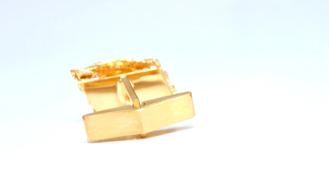 14kt 3D textured Gold cufflinks tubular bar rustic - 3
