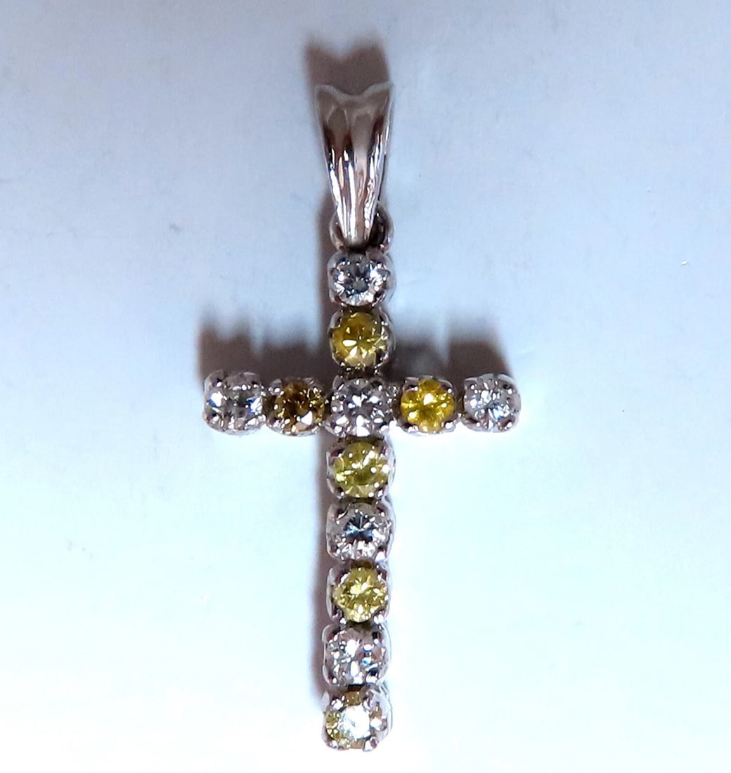 .75ct Natural Fancy Yellow Diamonds Cross Pendant 14 Karat - 2