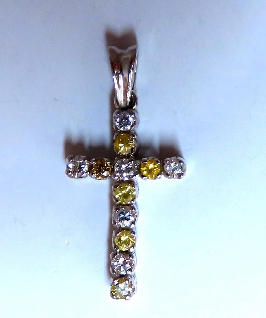 .75ct Natural Fancy Yellow Diamonds Cross Pendant 14 Karat - 3