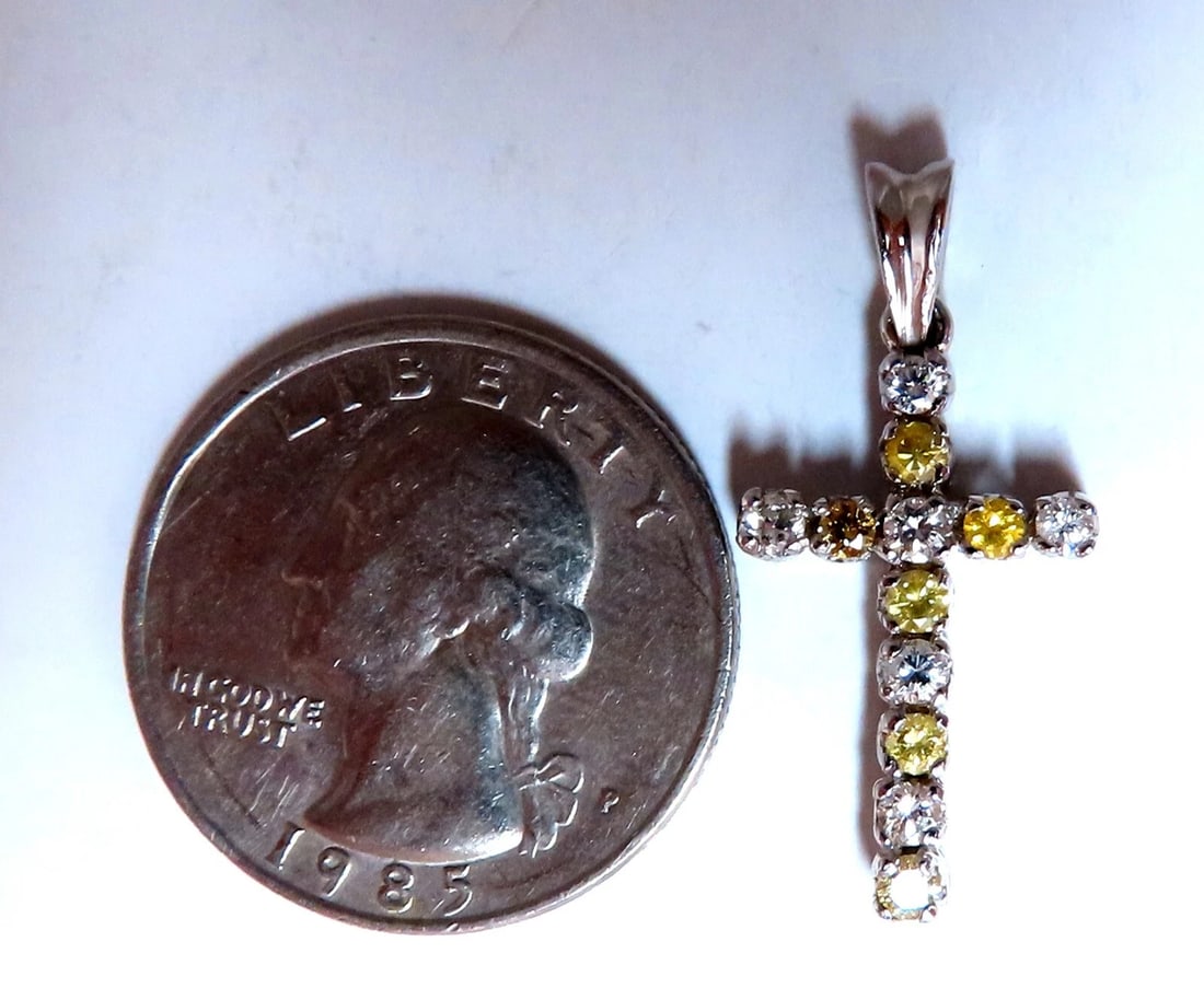 .75ct Natural Fancy Yellow Diamonds Cross Pendant 14 Karat - 4