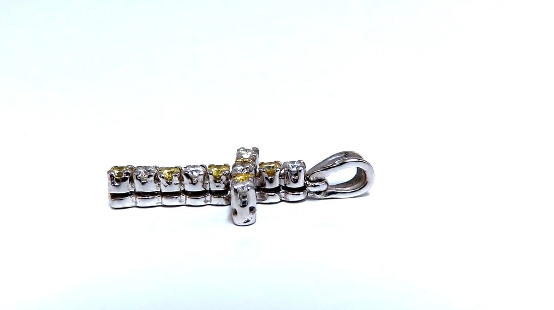 .75ct Natural Fancy Yellow Diamonds Cross Pendant 14 Karat - 5