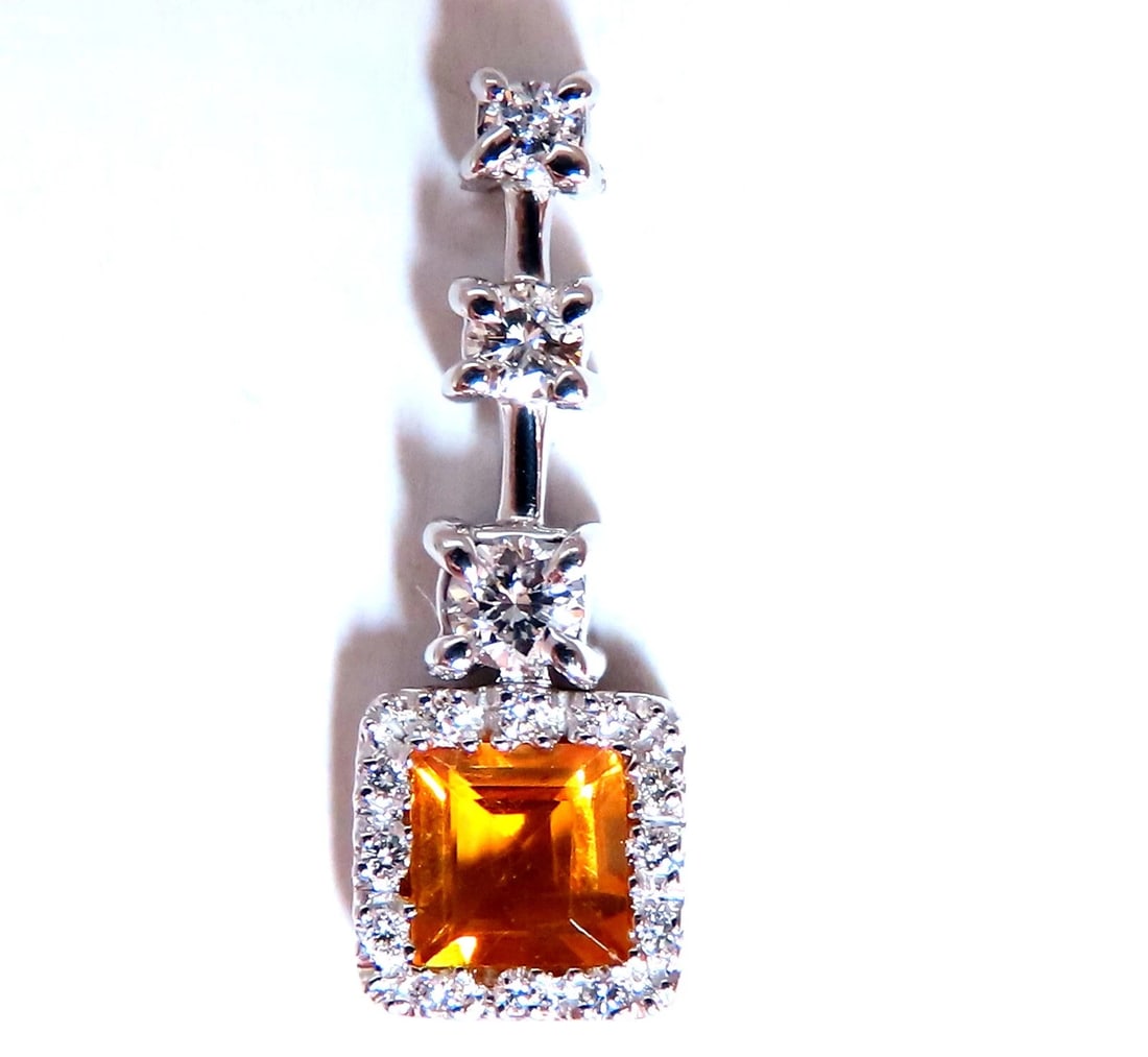 1.30 carat natural citrine diamond pendant bright orange 14 karat: Title: 1.30 carat natural citrine diamond pendant bright orange 14 karat Description: Natural modern citrine diamond pendant bright orange clean citrine 4.8 x 5.2 mm . 30ct natural round billiant diam