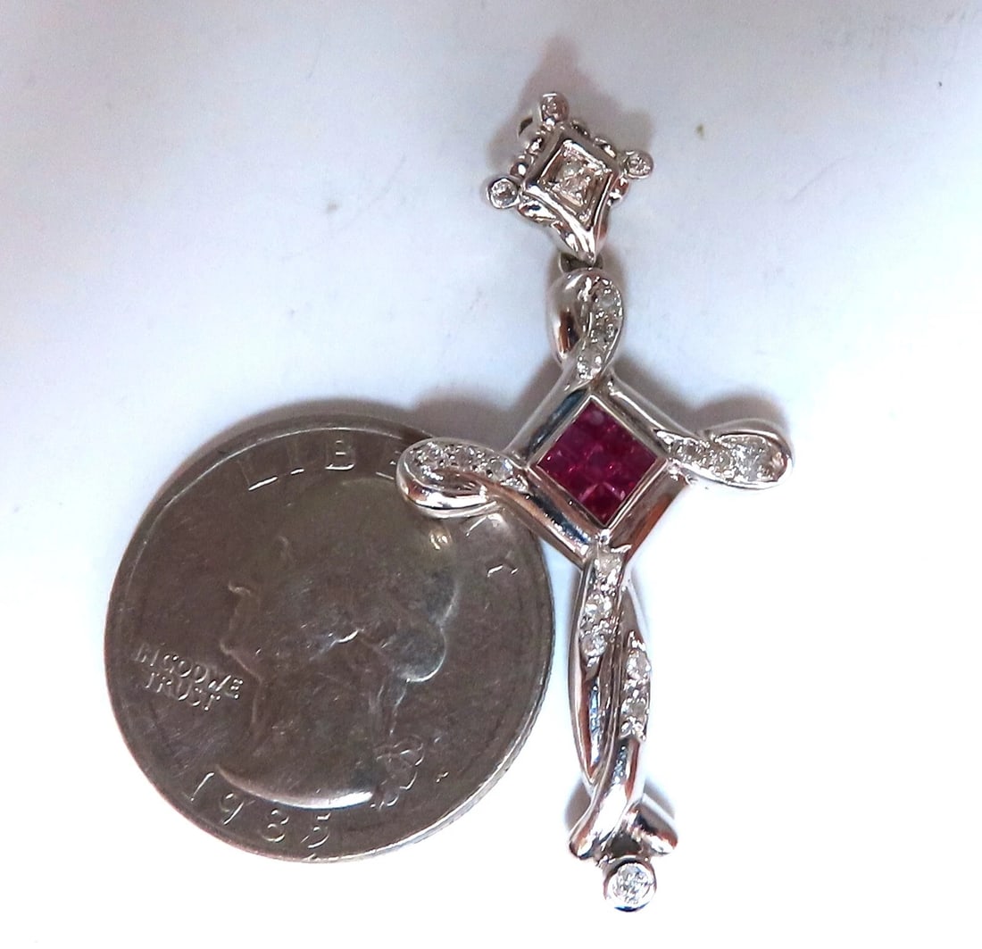 .35ct Natural Ruby Diamonds Modern Cross Pendant 18kt - 2