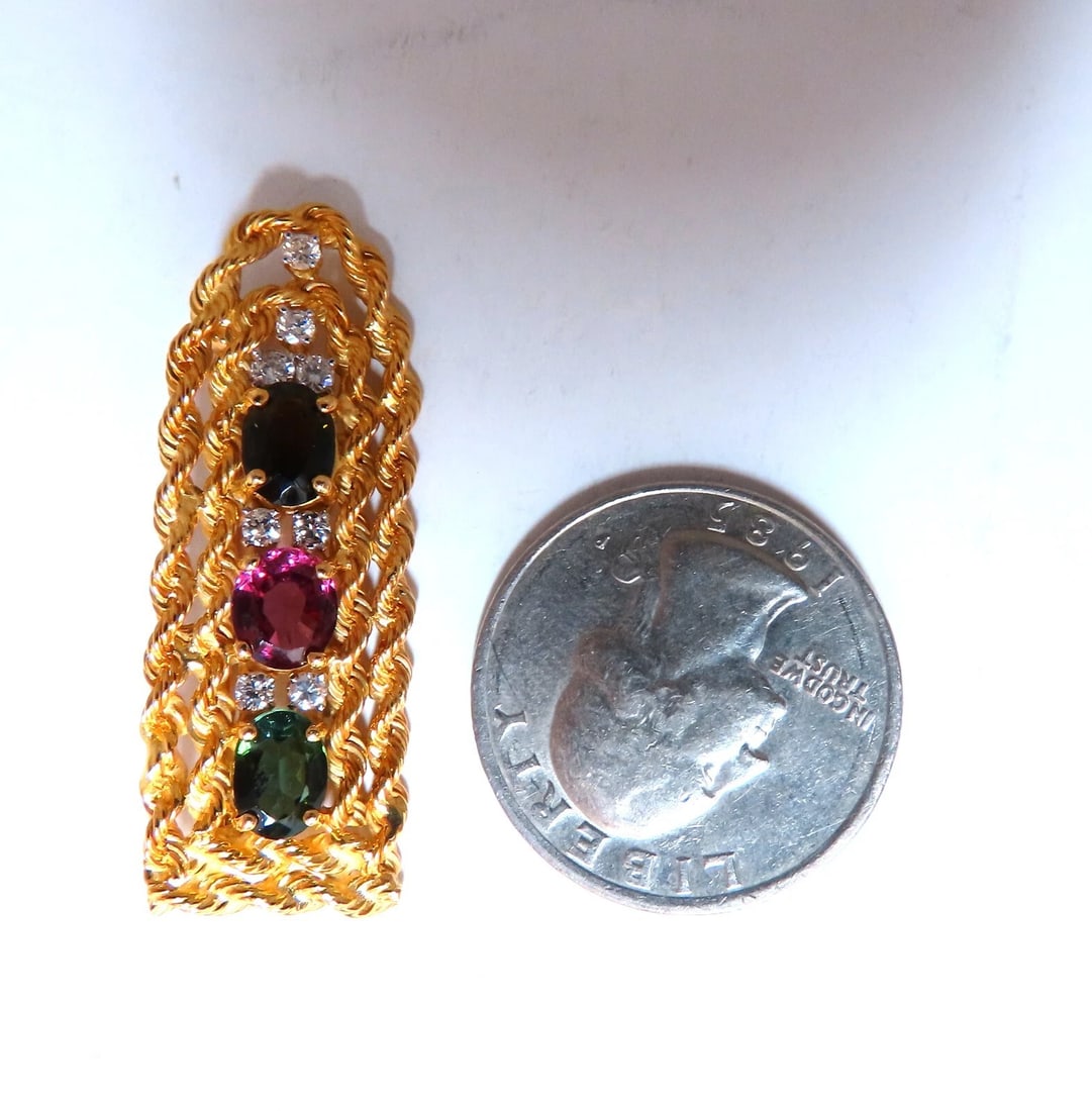 3ct. Natural Green Brown Pink Tourmaline Rope Twist .40ct Diamond Pin 14kt - 3