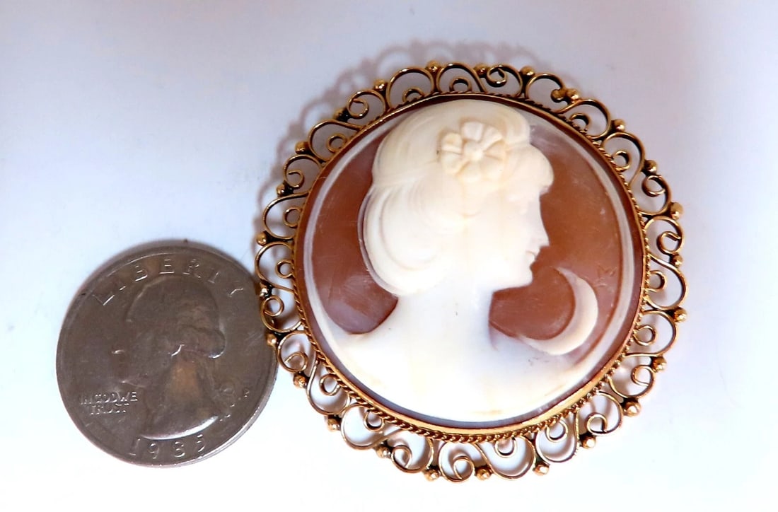 14kt Gold Cameo Gold Pin Circular Moon Crescent - 3