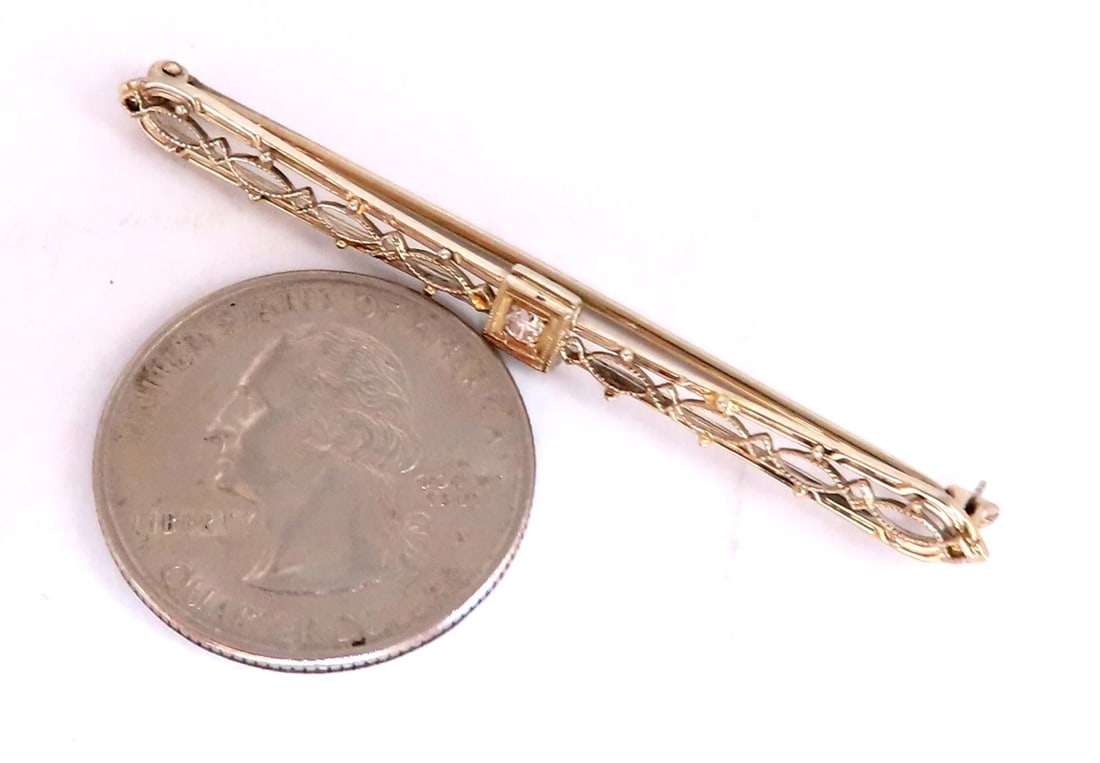 .05ct Natural Diamond Gold Pin Edwardian Deco Vintage - 4