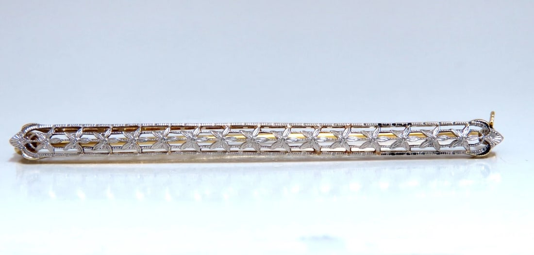 Vintage Edwardian Pin 14kt: Title: Vintage Edwardian Pin 14kt Description: MAGNIFICENT JEWELS Vintage Classic Deco pin. 60 x 4mm 14kt. yellow gold 3 grams All Items come with a Free White ribbon gift box. Reserve: $414.00