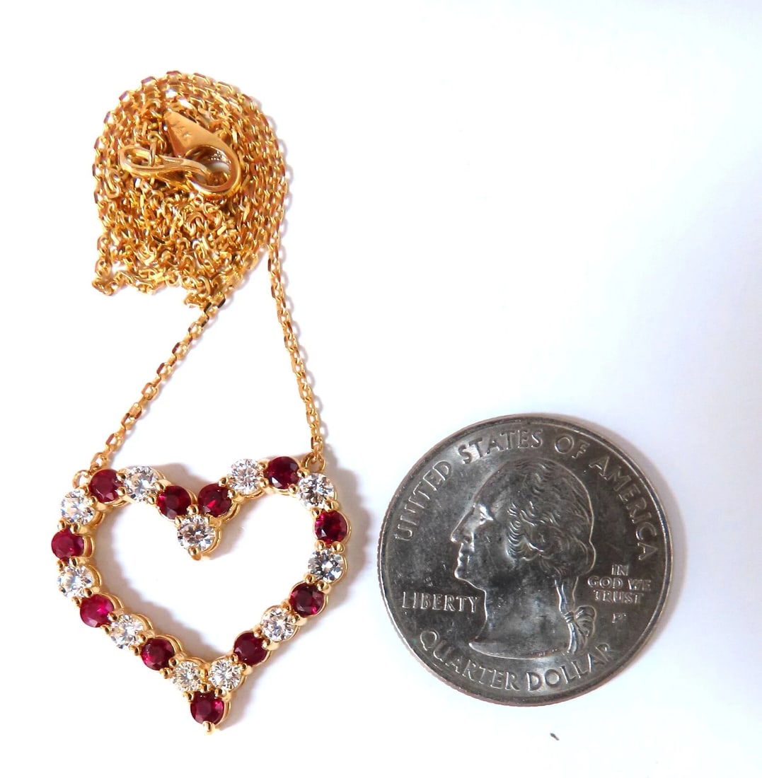 2.20ct Natural Red Ruby Diamond Open Heart Necklace 14 Karat - 2
