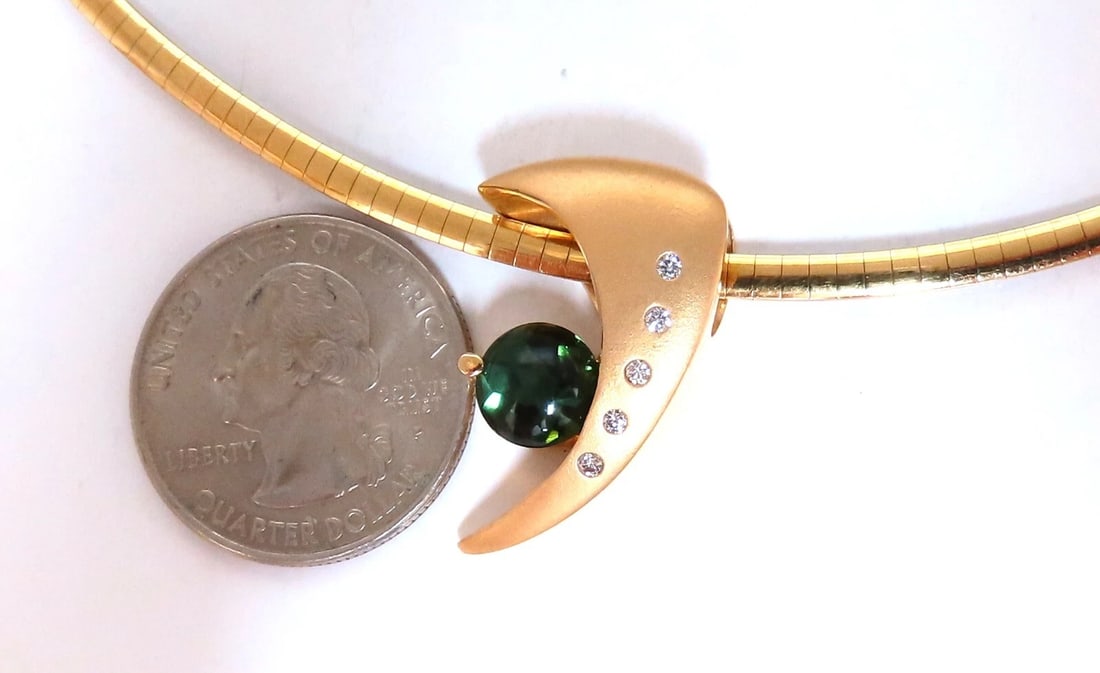3ct Natural Green Round Tourmaline Mod Deco Necklace Omega 14kt - 6