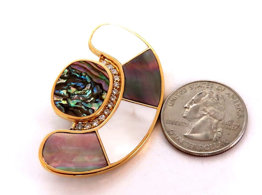 Mother of Pearl Diamonds Crescent Pin 18kt - 3