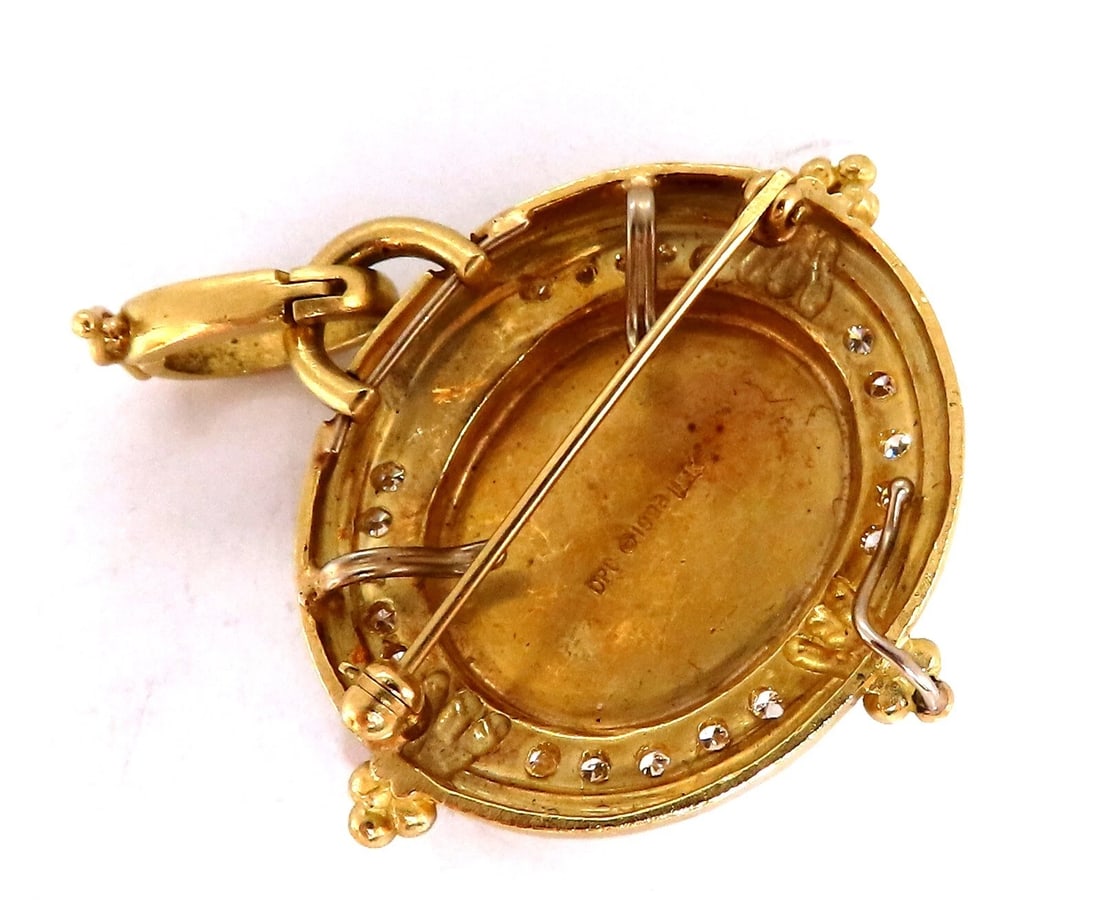 Zodiac Vintage Medallion Natural .60ct Diamonds Pendant Pin 18kt - 4