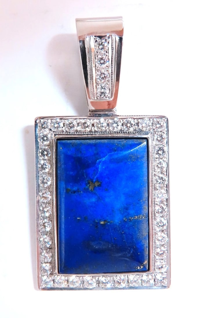 Natural Lapis Lazuli Diamonds Pendant 14kt: Title: Natural Lapis Lazuli Diamonds Pendant 14kt Description: MAGNIFICENT JEWELS 2.50ct Natural Diamonds & Lapis Pendant. Rectangular Shaped and Cabochon cut Vibrant Blue color 28 x 18mm 2.50ct.