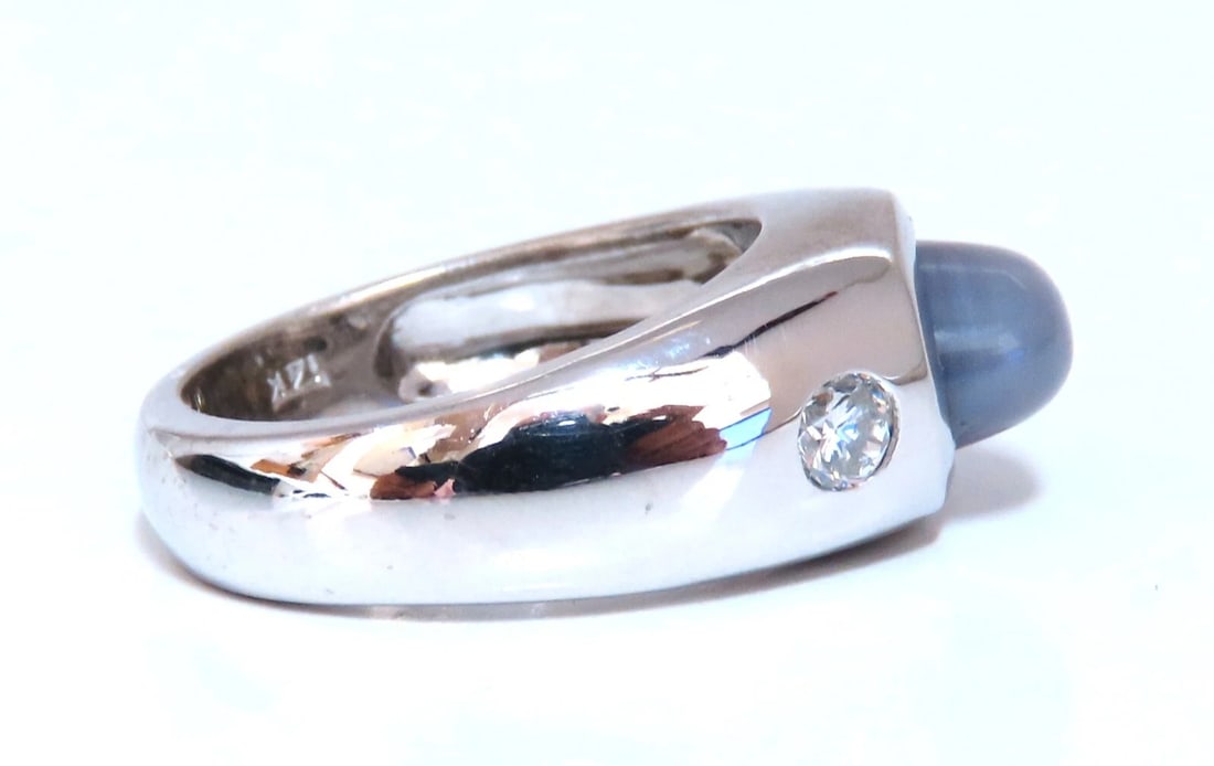 6ct Natural Gray Blue Sapphire Ring 14 Karat Cabochon Sugarloaf cut - 2