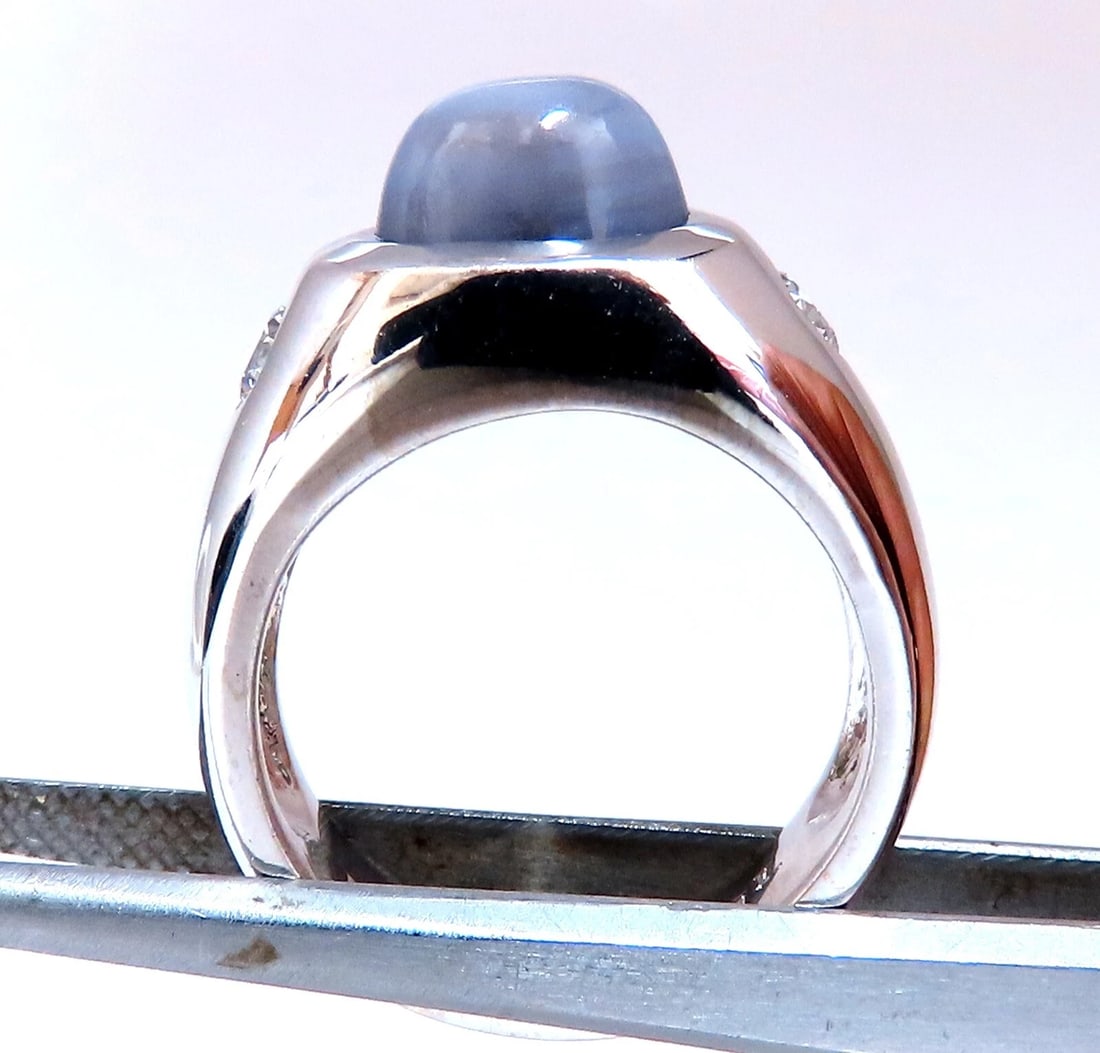 6ct Natural Gray Blue Sapphire Ring 14 Karat Cabochon Sugarloaf cut - 3