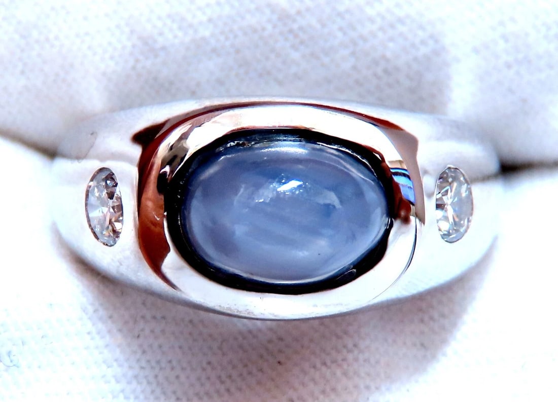 6ct Natural Gray Blue Sapphire Ring 14 Karat Cabochon Sugarloaf cut - 4