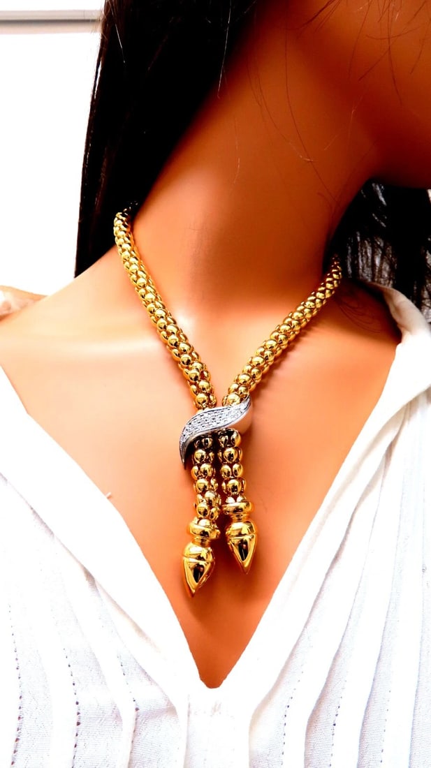 1.07ct Natural Round Diamond Bolo Link Necklace 14kt - 7