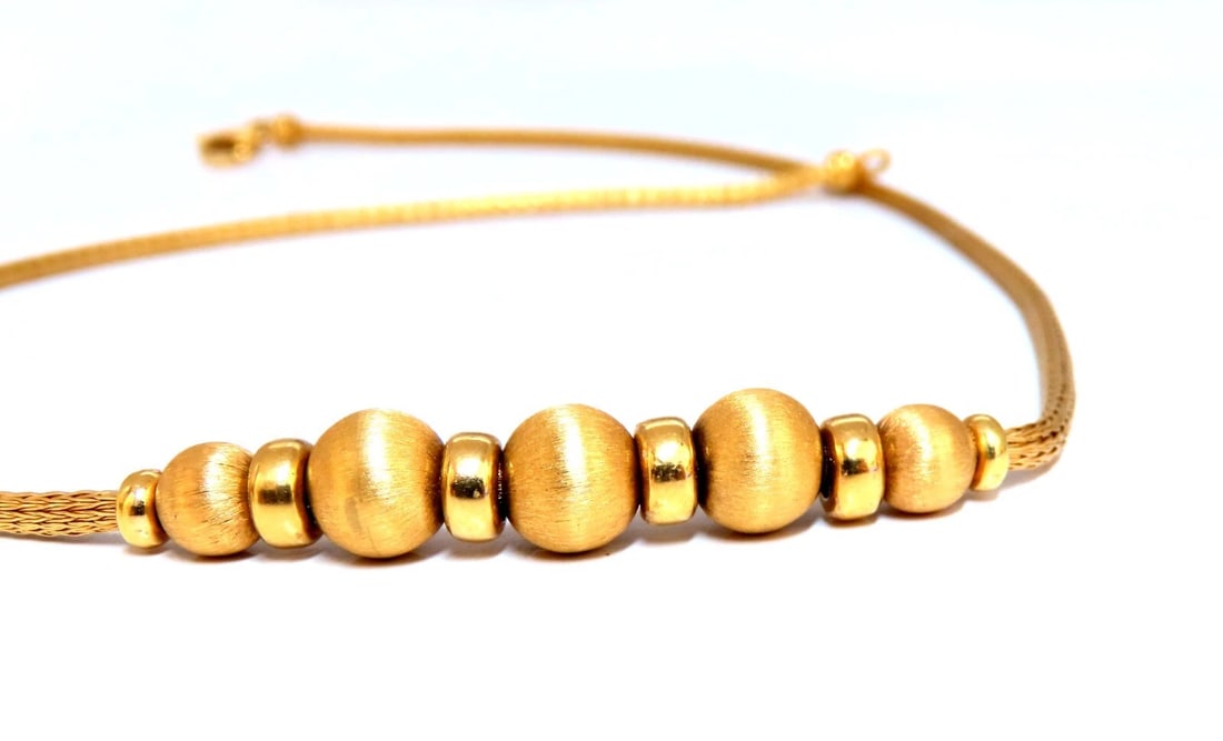 Brushed Rolling Ball Bead Necklace 14kt 15Grams 16.5 inch - 2