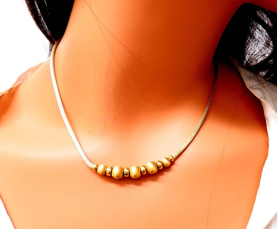 Brushed Rolling Ball Bead Necklace 14kt 15Grams 16.5 inch - 5