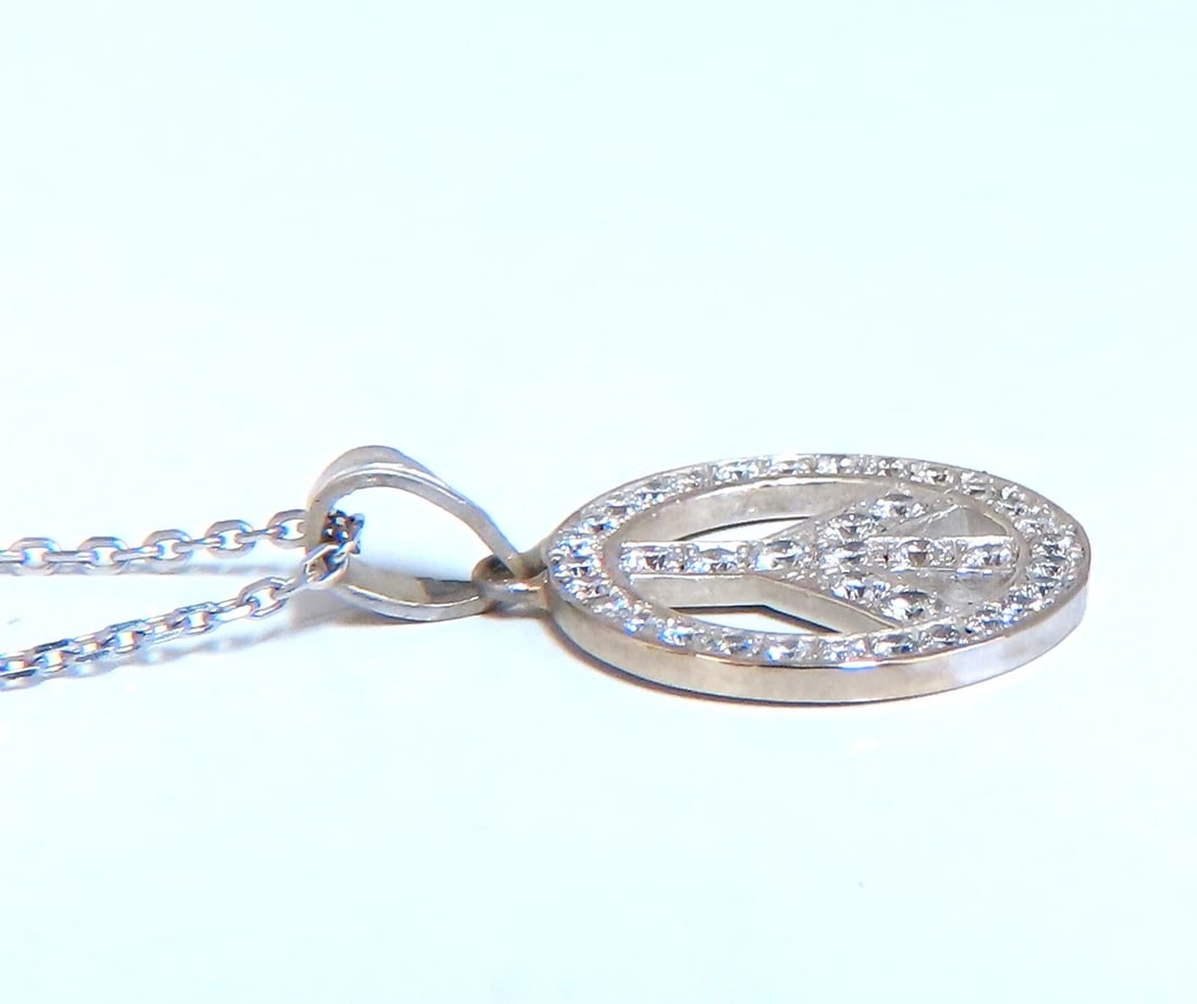 .80ct Bead Set Peace Charm natural Diamond Necklace 14kt - 3