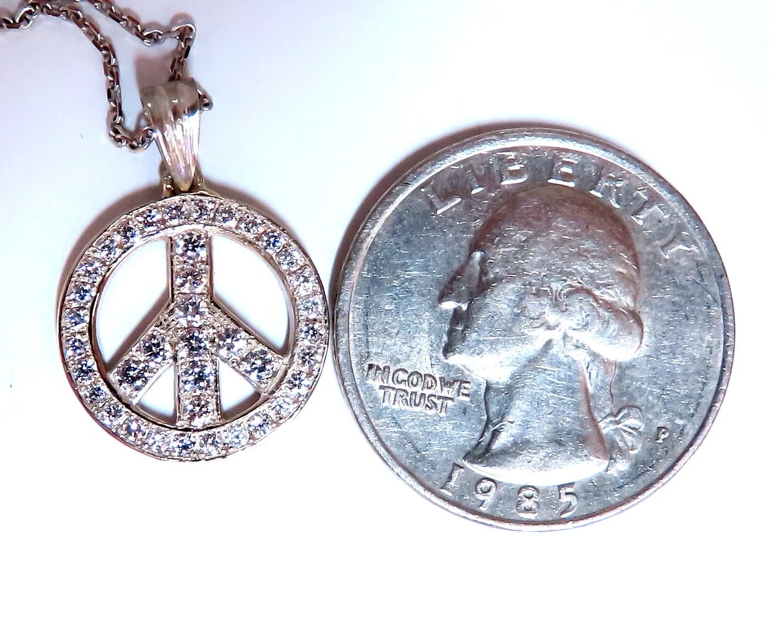 .80ct Bead Set Peace Charm natural Diamond Necklace 14kt - 4